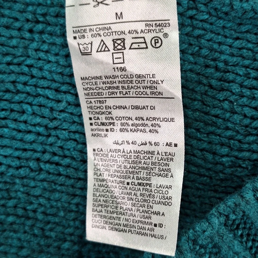 Old Navy Sweater Women M Teal Cable Knit Crew Neck Pullover Casual Preppy